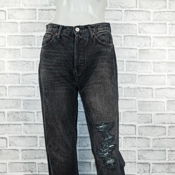 RE/DONE Women's High-Rise Loose Distressed Denim Jeans in Worn in Black sz 26 - Picture 10 of 14